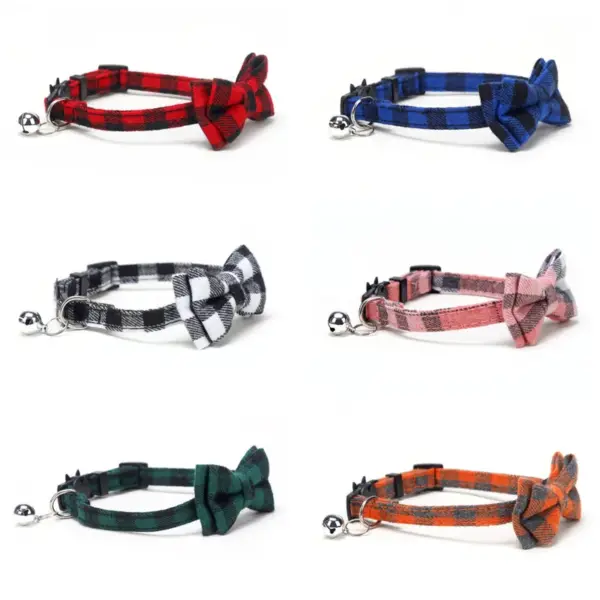 Haustier Breakaway Katzenhalsband Fliege und Glocke Niedliches kariertes Weihnachtsrotes elastisches verstellbares Hundehalsband mit Schärpe Kleine Glocke für Katzen - Image 31