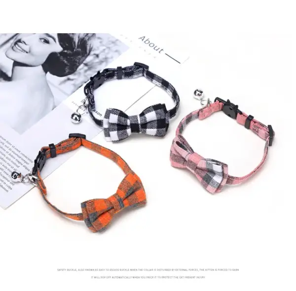 Haustier Breakaway Katzenhalsband Fliege und Glocke Niedliches kariertes Weihnachtsrotes elastisches verstellbares Hundehalsband mit Schärpe Kleine Glocke für Katzen - Image 33
