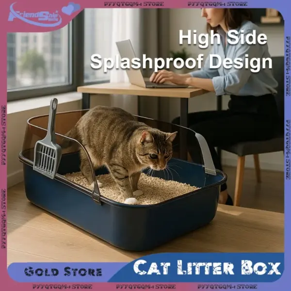 Verdickte Katzentoilette, halbgeschlossen, spritzwassergeschützt, Bettpfannen für Haustiere für mehrere Katzenhäuser, langlebiges Katzentoilett mit Schaufel, Heimtierbedarf