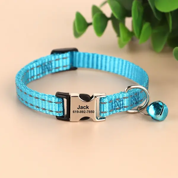 Personalisiertes bedrucktes Katzenhalsband, verstellbare Kätzchen-Welpenhalsbänder mit kostenlos graviertem ID-Namensschild, Glocke, Anti-Verlust-Katzenhalsbänder - Image 46