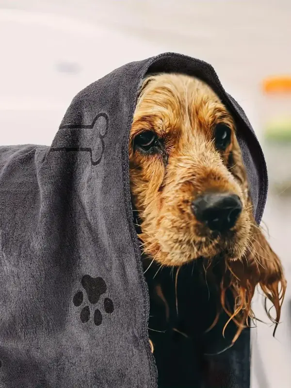 Haustierhandtuch 60 x 100 cm, trocknendes Badetuch für Hunde und Katzen, Mikrofaser, schnell trocknend, Hundeklaue, saugfähig, blau, grau, Badetuch, Haustier-Badeprodukte - Image 9