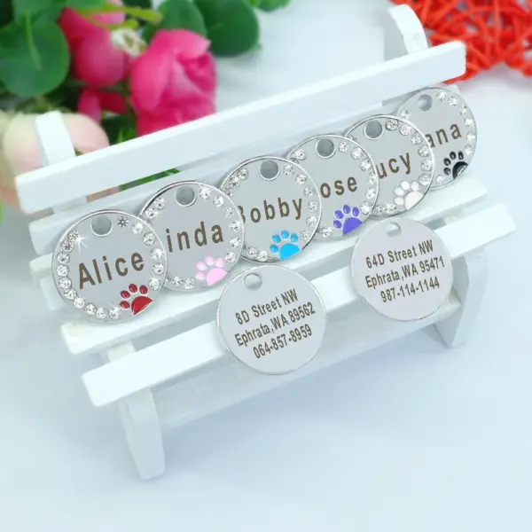 Personalisiertes Namensschild für Hunde und Katzen, glitzernde Strasssteine, Welpen, Kätzchen, Anti-Verlust-Haustierhalsband, Zubehör, kostenlose gravierte Haustierprodukte - Image 4