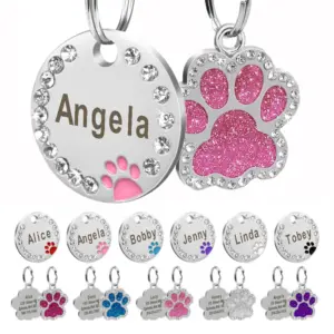 Personalisiertes Namensschild für Hunde und Katzen, glitzernde Strasssteine, Welpen, Kätzchen, Anti-Verlust-Haustierhalsband, Zubehör, kostenlose gravierte Haustierprodukte