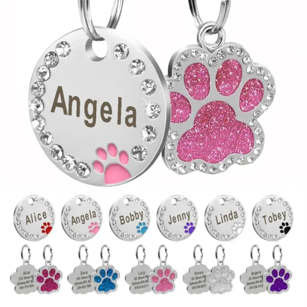 Personalisiertes Namensschild für Hunde und Katzen, glitzernde Strasssteine, Welpen, Kätzchen, Anti-Verlust-Haustierhalsband, Zubehör, kostenlose gravierte Haustierprodukte