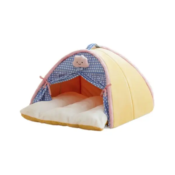 Luxuriöse halb geschlossene Katzen-Hundezwinger-Bett, Tipi-Zelt-Matratze, niedliche dekorative PP-Baumwoll füllung, warm atmungsaktiv, die ganze Saison - Image 7