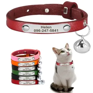 Personalisiertes Katzenhalsband, verstellbares Leder, Haustier-Katzenhalsbänder, Halskette, individuelle Namenshalsbänder für Welpen und Kätzchen, Anti-Verlust-Katzen-Zubehör