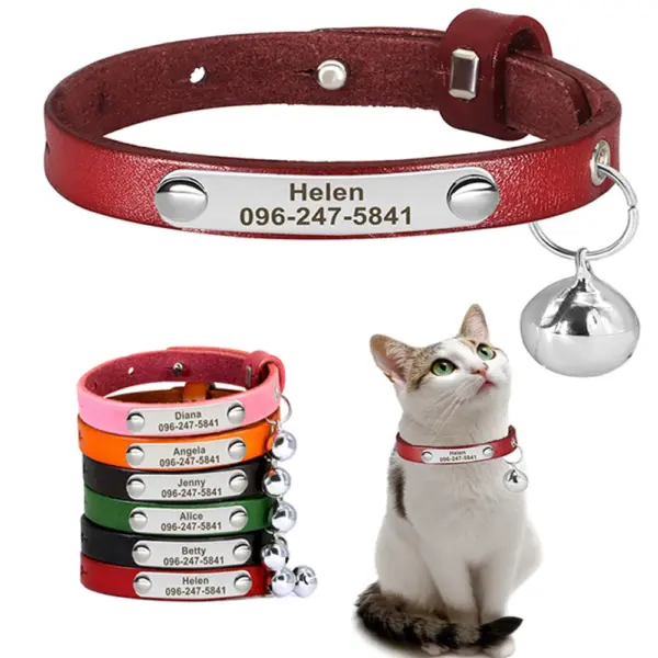Personalisiertes Katzenhalsband, verstellbares Leder, Haustier-Katzenhalsbänder, Halskette, individuelle Namenshalsbänder für Welpen und Kätzchen, Anti-Verlust-Katzen-Zubehör