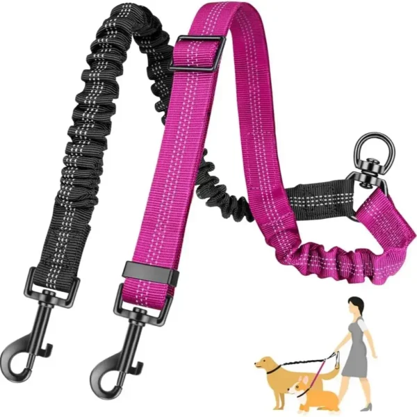 16 Fuß lange Doppel-Hundeleinenbefestigung – Doppelleinen für das Training kleiner bis großer Hunde – verstellbarer Riemen, stoßdämpfendes Bungee - Image 12
