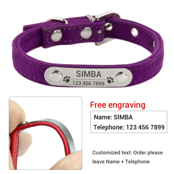 Personalisiertes Katzenhalsband aus weichem Samt, Welpen-Halskettenhalsbänder für Katzen, kleiner Hund, Kätzchen-Zubehör, individueller ID-Name, kostenlose Gravur - Image 15