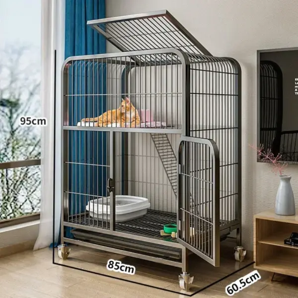 Katzen käfig Villa Hund Haustier Hunde käfige Haus auslaufs ichere Pfanne Metall Hunde kiste mit Tür abnehmbare Tablett Zwinger auf Rädern Haustier möbel - Image 11
