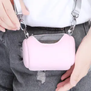 Haustierkäfig, Kreuzkörper-Zubehör, Zylinder-Design, weich, praktisch, für Haus, Reisen, tragbar, Eichhörnchen, sichtbares Netz, Hamster-Tragetasche