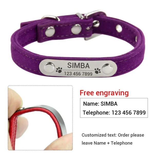 Personalisiertes Katzenhalsband aus weichem Samt, Welpen-Halskettenhalsbänder für Katzen, kleiner Hund, Kätzchen-Zubehör, individueller ID-Name, kostenlose Gravur - Image 4