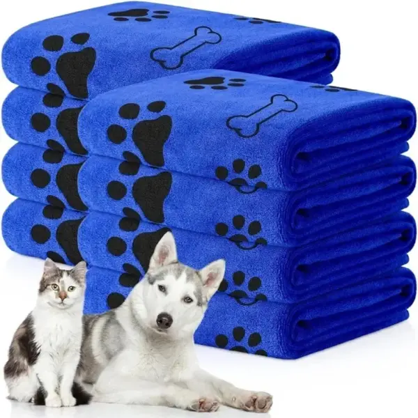 Haustierhandtuch 60 x 100 cm, trocknendes Badetuch für Hunde und Katzen, Mikrofaser, schnell trocknend, Hundeklaue, saugfähig, blau, grau, Badetuch, Haustier-Badeprodukte - Image 3