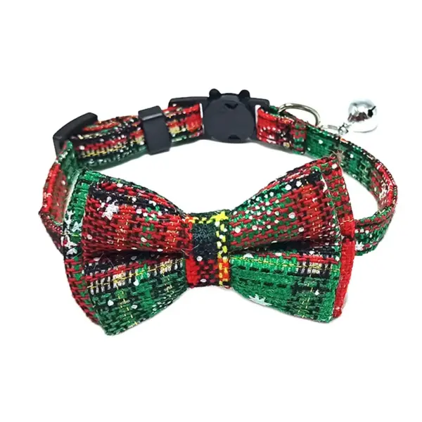 Haustier Breakaway Katzenhalsband Fliege und Glocke Niedliches kariertes Weihnachtsrotes elastisches verstellbares Hundehalsband mit Schärpe Kleine Glocke für Katzen - Image 7