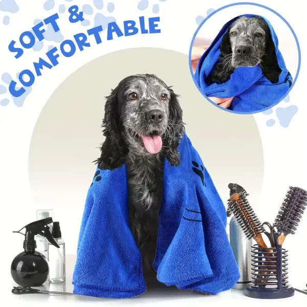 Haustierhandtuch 60 x 100 cm, trocknendes Badetuch für Hunde und Katzen, Mikrofaser, schnell trocknend, Hundeklaue, saugfähig, blau, grau, Badetuch, Haustier-Badeprodukte - Image 6