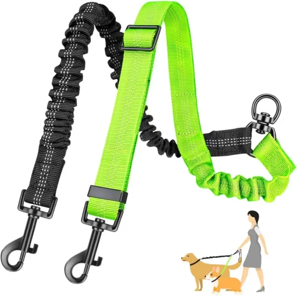 16 Fuß lange Doppel-Hundeleinenbefestigung – Doppelleinen für das Training kleiner bis großer Hunde – verstellbarer Riemen, stoßdämpfendes Bungee - Image 7
