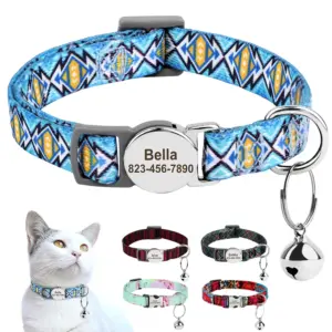 Personalisiertes bedrucktes Katzenhalsband, verstellbare Kätzchen-Welpenhalsbänder mit kostenlos graviertem ID-Namensschild, Glocke, Anti-Verlust-Katzenhalsbänder