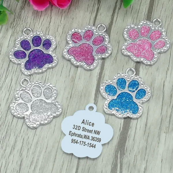 Personalisiertes Namensschild für Hunde und Katzen, glitzernde Strasssteine, Welpen, Kätzchen, Anti-Verlust-Haustierhalsband, Zubehör, kostenlose gravierte Haustierprodukte - Image 36