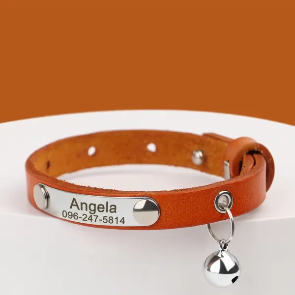 Personalisiertes Katzenhalsband, verstellbares Leder, Haustier-Katzenhalsbänder, Halskette, individuelle Namenshalsbänder für Welpen und Kätzchen, Anti-Verlust-Katzen-Zubehör - Image 4
