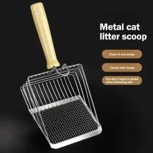 Katzenstreuschaufel aus Metall, Edelstahl, Holzgriff, leicht zu rosten, waschbar, für Kätzchen, Katzenschaufel, Toilettenreinigungsschaufel, Werkzeug
