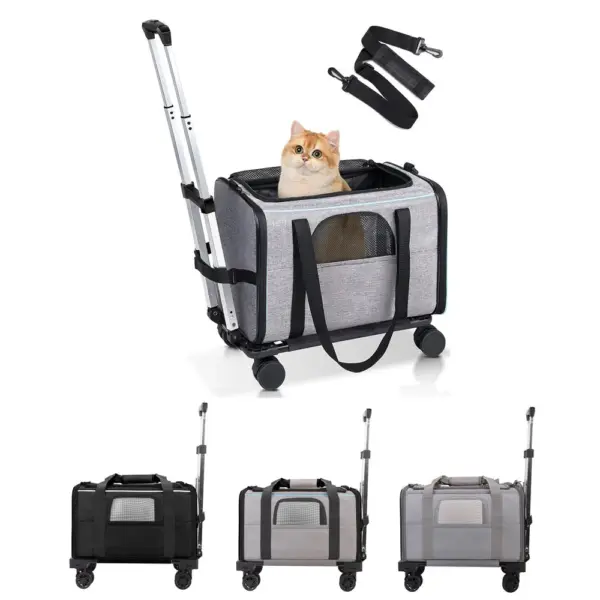 Haustier Trolley Tasche abnehmbarer Roll träger für kleine Hunde Katzen tragbare Reise träger mit Teleskop griff und Schulter gurt - Image 12