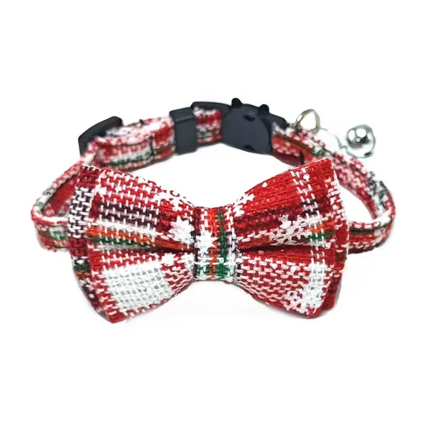 Haustier Breakaway Katzenhalsband Fliege und Glocke Niedliches kariertes Weihnachtsrotes elastisches verstellbares Hundehalsband mit Schärpe Kleine Glocke für Katzen - Image 8