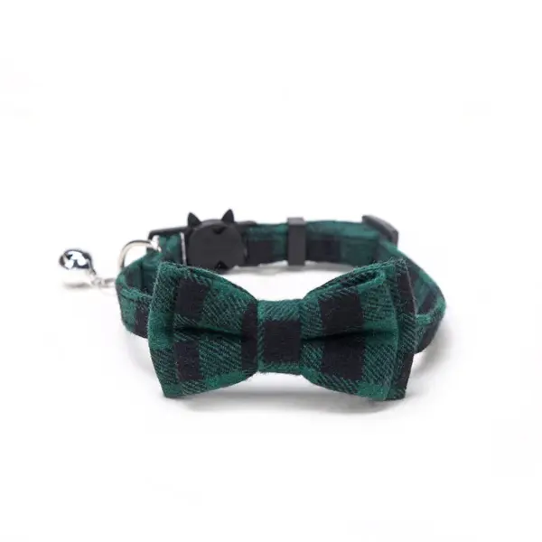 Haustier Breakaway Katzenhalsband Fliege und Glocke Niedliches kariertes Weihnachtsrotes elastisches verstellbares Hundehalsband mit Schärpe Kleine Glocke für Katzen - Image 15