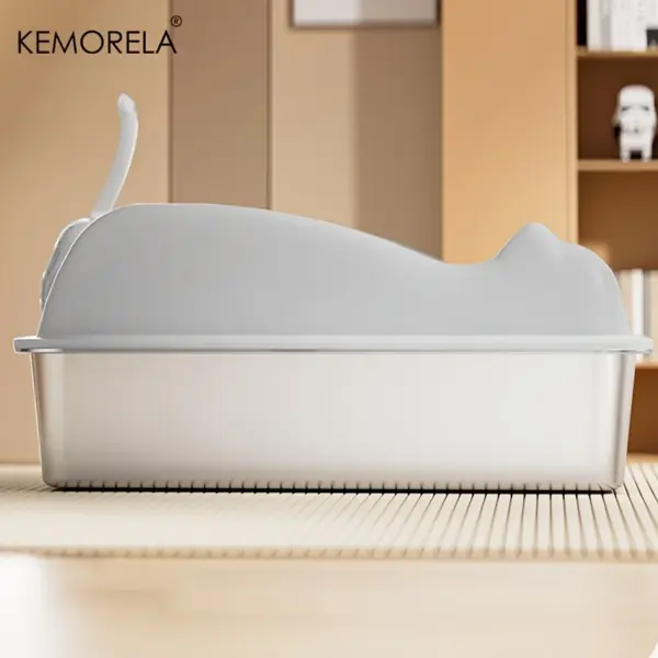 KEMORELA Katzentoilette aus Edelstahl, extra große, hochseitige Katzentoilette aus Metall für große Katzen, antihaftbeschichtet, geruchshemmend, auslaufsicher - Image 12
