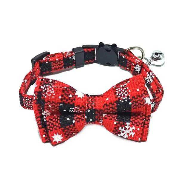 Haustier Breakaway Katzenhalsband Fliege und Glocke Niedliches kariertes Weihnachtsrotes elastisches verstellbares Hundehalsband mit Schärpe Kleine Glocke für Katzen - Image 10