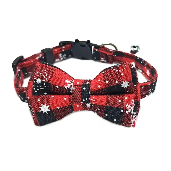 Haustier Breakaway Katzenhalsband Fliege und Glocke Niedliches kariertes Weihnachtsrotes elastisches verstellbares Hundehalsband mit Schärpe Kleine Glocke für Katzen - Image 23