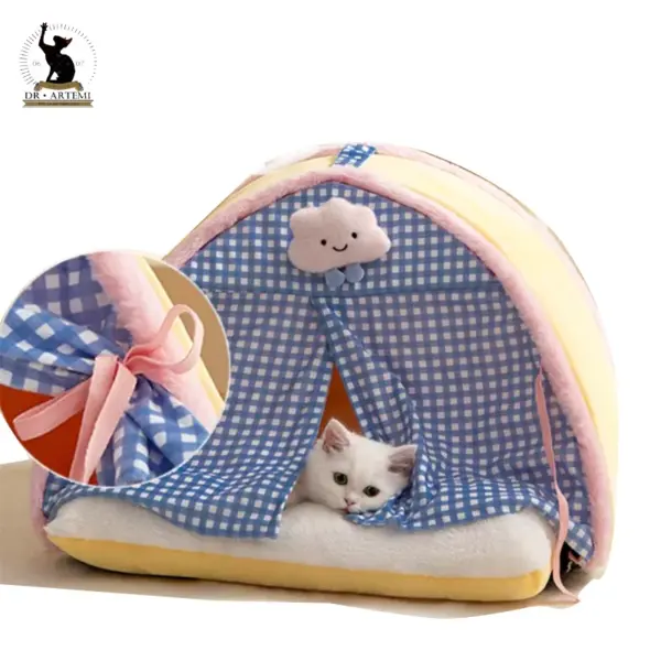 Luxuriöse halb geschlossene Katzen-Hundezwinger-Bett, Tipi-Zelt-Matratze, niedliche dekorative PP-Baumwoll füllung, warm atmungsaktiv, die ganze Saison
