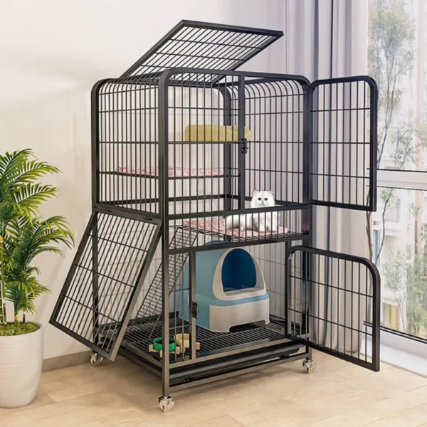 Cat Cage Villa Dog Pet Dog Cages House Leak-Proof Pan Metal Dog Crate With Door Removable Tray Kennel On Wheels Pet  Furniture - Image 5