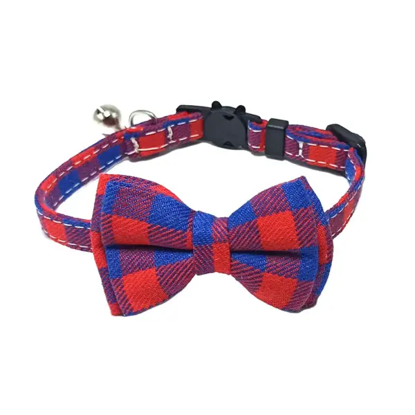 Haustier Breakaway Katzenhalsband Fliege und Glocke Niedliches kariertes Weihnachtsrotes elastisches verstellbares Hundehalsband mit Schärpe Kleine Glocke für Katzen - Image 13