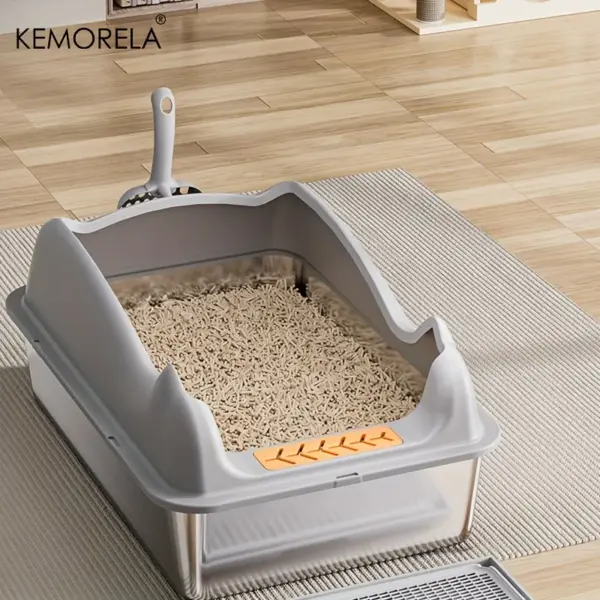 KEMORELA Katzentoilette aus Edelstahl, extra große, hochseitige Katzentoilette aus Metall für große Katzen, antihaftbeschichtet, geruchshemmend, auslaufsicher - Image 2
