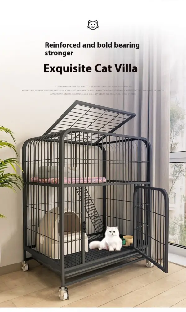 Katzen käfig Villa Hund Haustier Hunde käfige Haus auslaufs ichere Pfanne Metall Hunde kiste mit Tür abnehmbare Tablett Zwinger auf Rädern Haustier möbel - Image 15