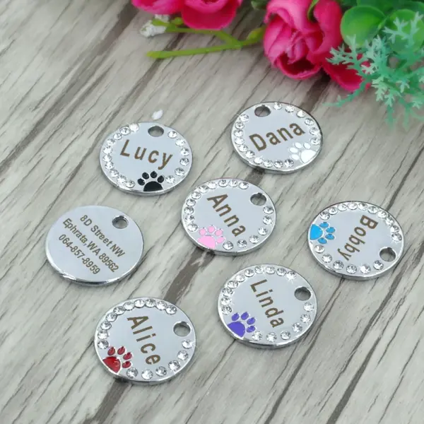 Personalisiertes Namensschild für Hunde und Katzen, glitzernde Strasssteine, Welpen, Kätzchen, Anti-Verlust-Haustierhalsband, Zubehör, kostenlose gravierte Haustierprodukte - Image 27