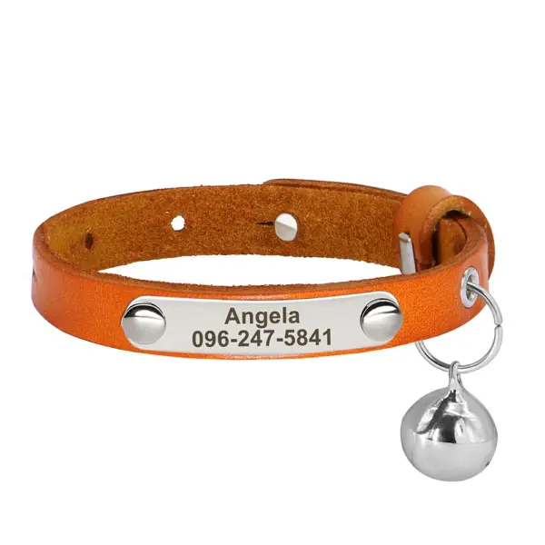 Personalisiertes Katzenhalsband, verstellbares Leder, Haustier-Katzenhalsbänder, Halskette, individuelle Namenshalsbänder für Welpen und Kätzchen, Anti-Verlust-Katzen-Zubehör - Image 17