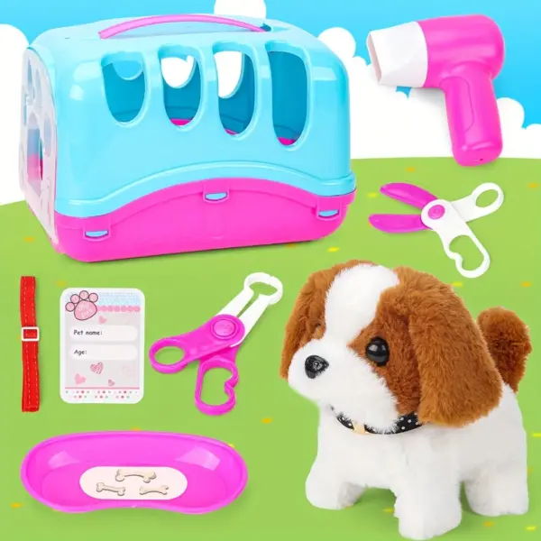 Haustier-Welpenpflegezubehör mit Hundehütte – Simuliertes Brador Dog Call Plüschtier – Interaktiver Tierarzt-Klinik-Arzt für Kinder – Rolle - Image 8