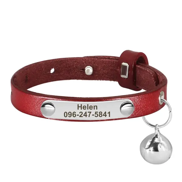 Personalisiertes Katzenhalsband, verstellbares Leder, Haustier-Katzenhalsbänder, Halskette, individuelle Namenshalsbänder für Welpen und Kätzchen, Anti-Verlust-Katzen-Zubehör - Image 18