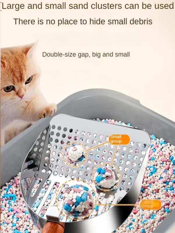 Katzenstreuschaufel aus Edelstahl 304, speziell für Katzen mit feinem Loch, großes Mineral-Sandschaufel, Kotartefakt aus Metall - Image 9