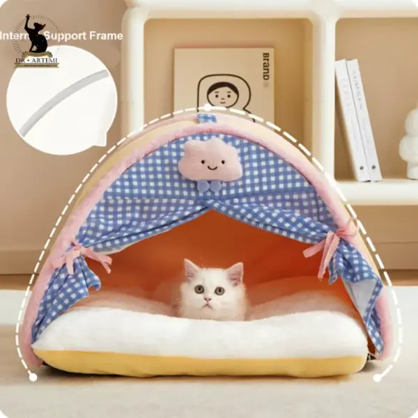 Luxuriöse halb geschlossene Katzen-Hundezwinger-Bett, Tipi-Zelt-Matratze, niedliche dekorative PP-Baumwoll füllung, warm atmungsaktiv, die ganze Saison - Image 3