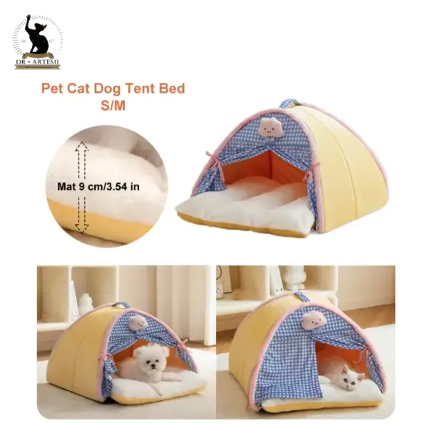 Luxuriöse halb geschlossene Katzen-Hundezwinger-Bett, Tipi-Zelt-Matratze, niedliche dekorative PP-Baumwoll füllung, warm atmungsaktiv, die ganze Saison - Image 6
