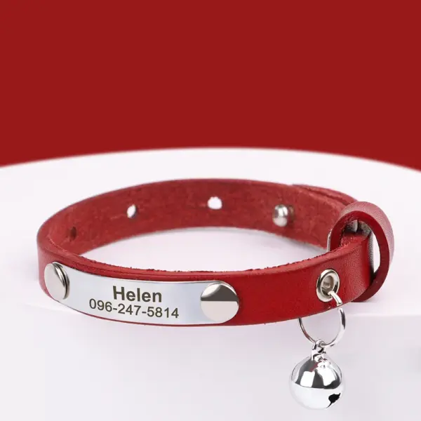 Personalisiertes Katzenhalsband, verstellbares Leder, Haustier-Katzenhalsbänder, Halskette, individuelle Namenshalsbänder für Welpen und Kätzchen, Anti-Verlust-Katzen-Zubehör - Image 9