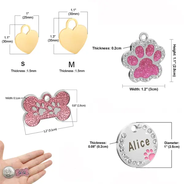 Personalisiertes Namensschild für Hunde und Katzen, glitzernde Strasssteine, Welpen, Kätzchen, Anti-Verlust-Haustierhalsband, Zubehör, kostenlose gravierte Haustierprodukte - Image 6