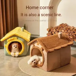 Warmes Hundehaus für den Innenbereich, weiches Haustierbett, Zelthaus, Hundehütte, Katzenbett mit abnehmbarem Kissen, geeignet für kleine, mittelgroße und große Haustiere