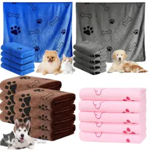 Haustierhandtuch 60 x 100 cm, trocknendes Badetuch für Hunde und Katzen, Mikrofaser, schnell trocknend, Hundeklaue, saugfähig, blau, grau, Badetuch, Haustier-Badeprodukte