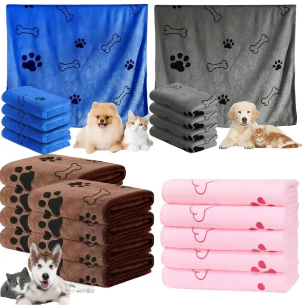 Haustierhandtuch 60 x 100 cm, trocknendes Badetuch für Hunde und Katzen, Mikrofaser, schnell trocknend, Hundeklaue, saugfähig, blau, grau, Badetuch, Haustier-Badeprodukte