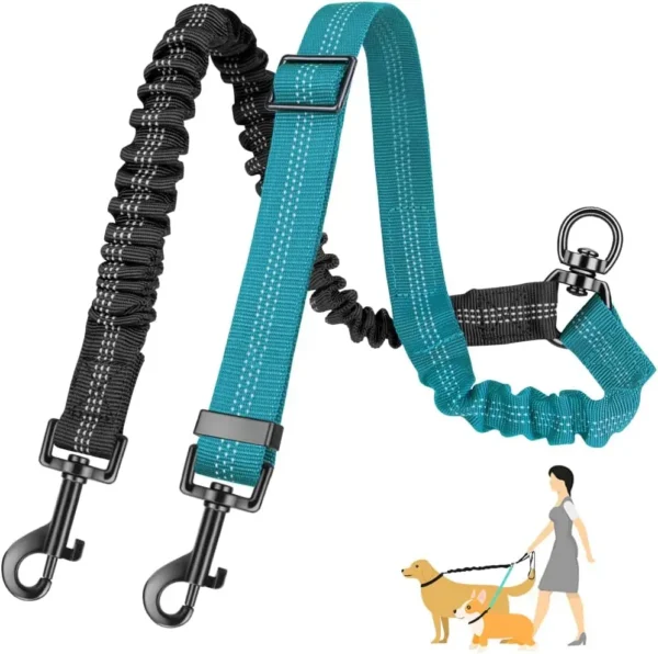 16 Fuß lange Doppel-Hundeleinenbefestigung – Doppelleinen für das Training kleiner bis großer Hunde – verstellbarer Riemen, stoßdämpfendes Bungee - Image 10