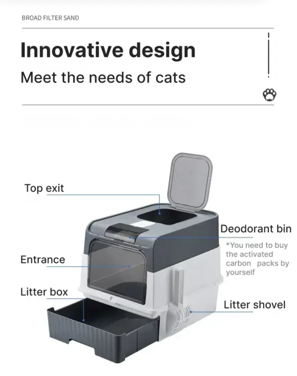 Extra große Katzen toilette mit Deckel und Löffel, geruchs neutrale, vollständig geschlossene Schubladen oberseite in Katzen toiletten - Image 11