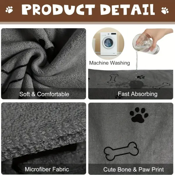 Haustierhandtuch 60 x 100 cm, trocknendes Badetuch für Hunde und Katzen, Mikrofaser, schnell trocknend, Hundeklaue, saugfähig, blau, grau, Badetuch, Haustier-Badeprodukte - Image 4